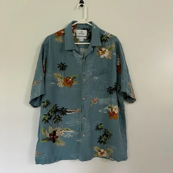 28 Palms XL Hawaiian Shirt Teal Print Short Sleeve Relaxed Vacation Aloha - Picture 1 of 3